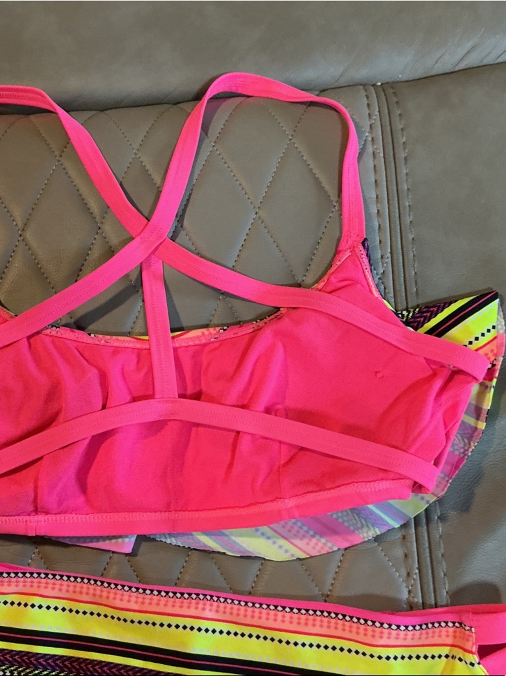 Joe Boxer Neon Pink & Yellow Striped Ruffle Bikini Set - Picture 3 of 4